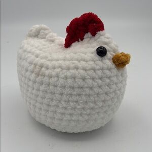 Hand Crotchet Plush Chicken Toy -‎ White and Red